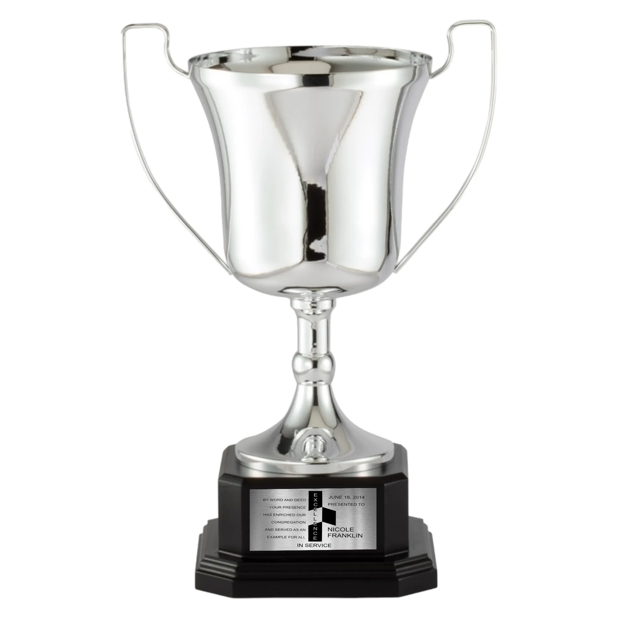 Gold or Silver Full Metal Cup Trophy On Ebony Wood Base 6