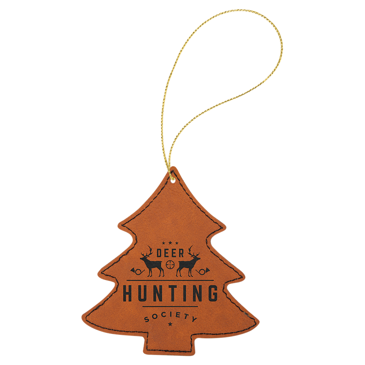 Rawhide Leatherette Tree Ornament with Gold String 2