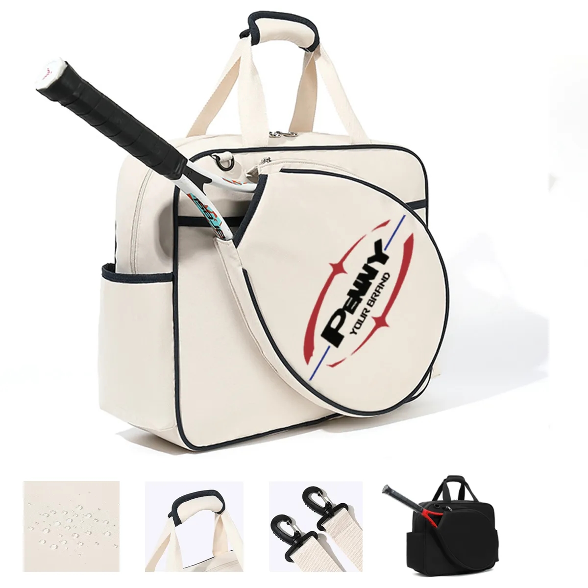 Wipeable Tennis Racket Shoulder Pickleball Gym Tote Bag 3