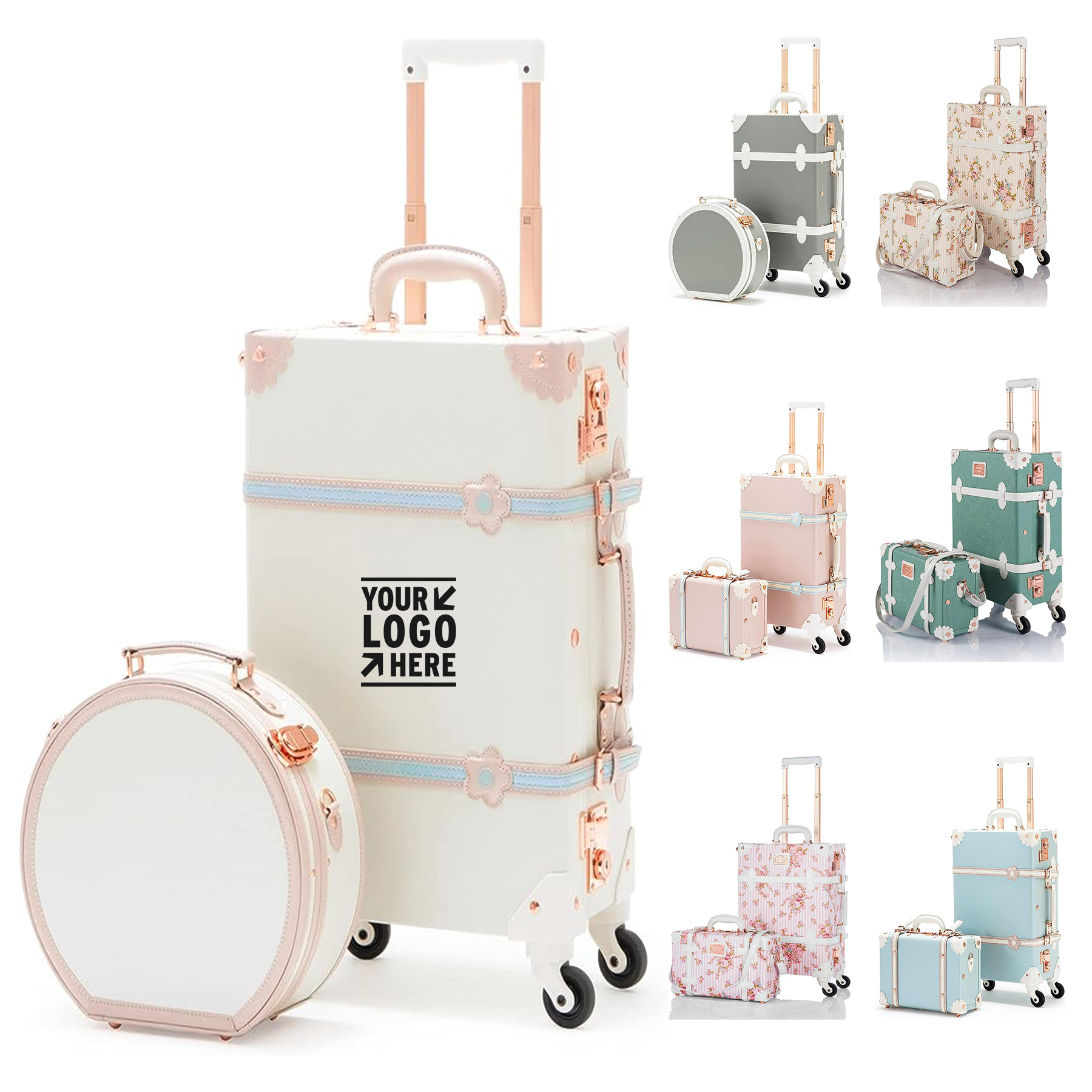 20 Inch Suitcase with Spinner Wheels Women Small Travel Hat Box 2 Pieces Vintage Luggage Sets 2