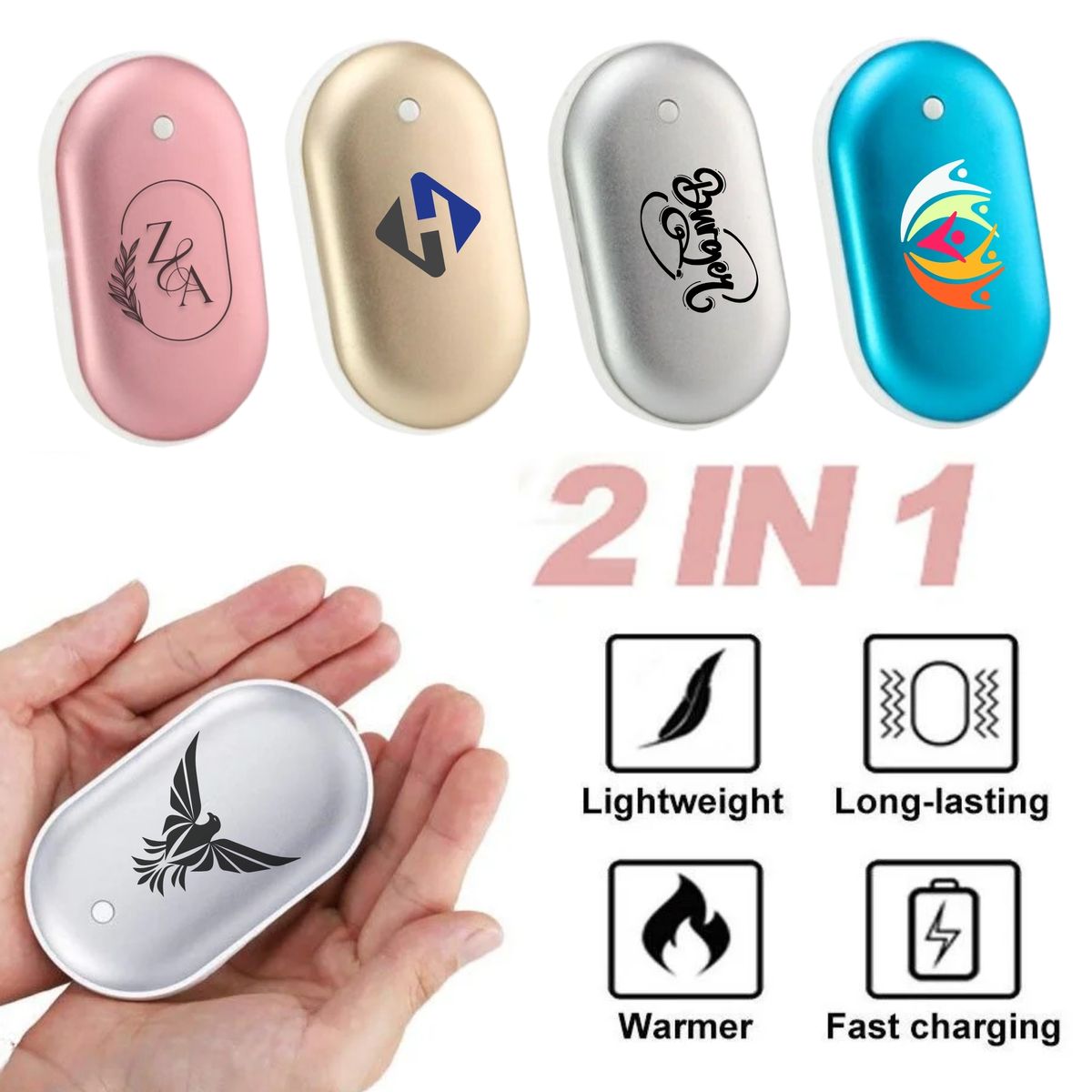 Pebble Pocket Hand Warmer & 5200mAh Power Bank with Double-Sided Heat 12