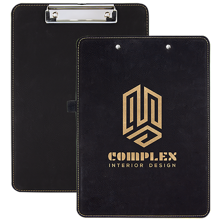 9" x 12 1/2" Black/Gold Leatherette Clipboard 3