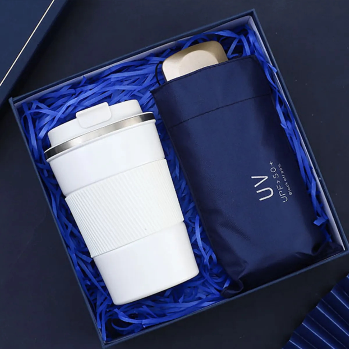 UV Protection Umbrella w/12oz Travel Coffee Mug Gift Box Set 2