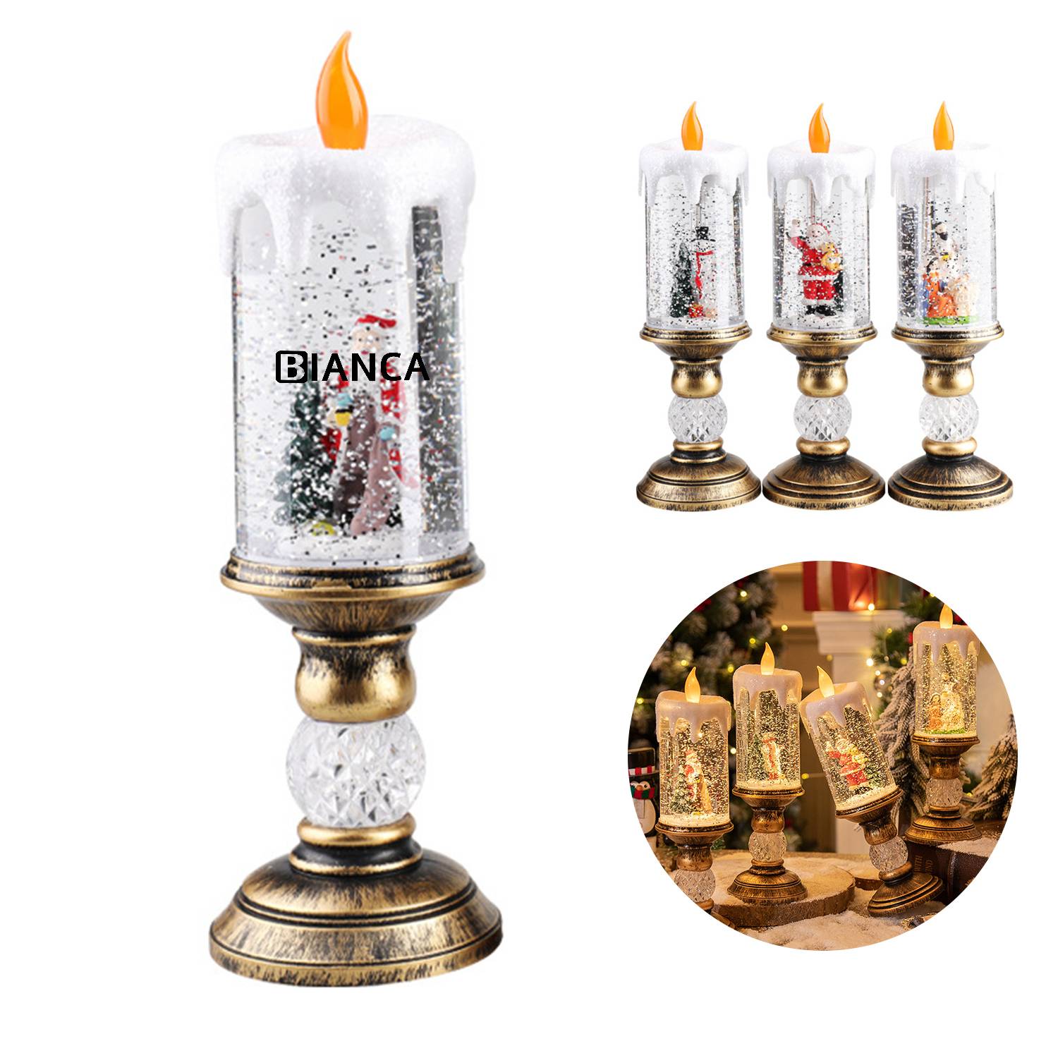 Christmas Candles with Santa Claus Snowman 2