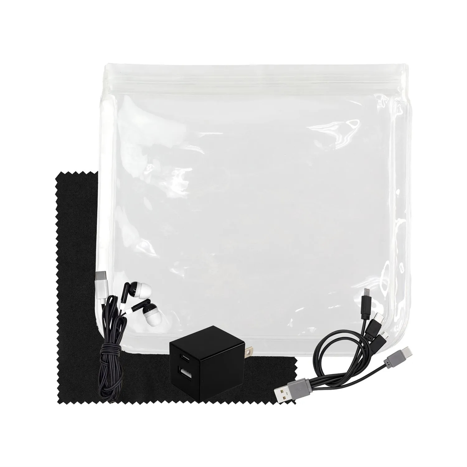 Clear Wall, Cable, Ear Bud & Cloth Set 3