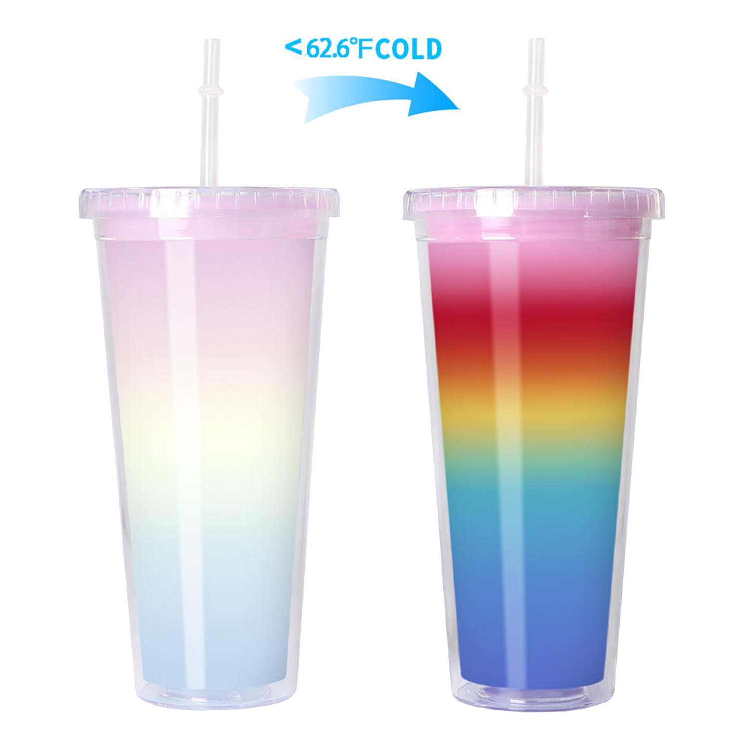24oz BPA Free Plastic Color Changing Water Bottle With Straw 2