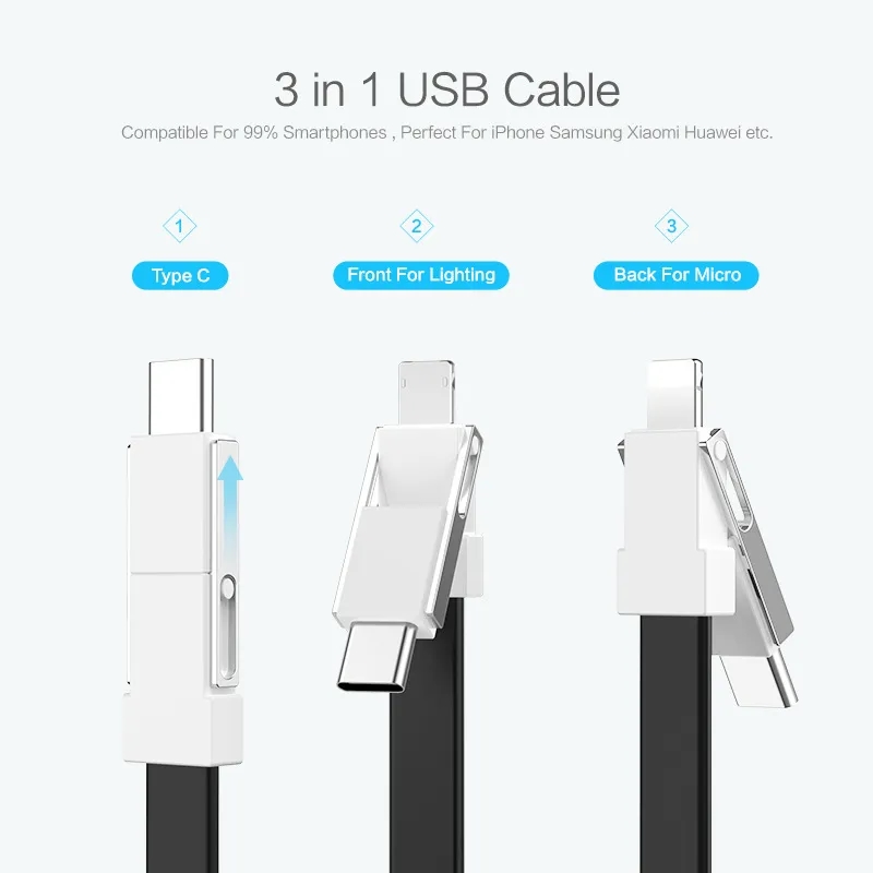 Lightning Cable Keychain 3in1 Short Fast Charging Cord 5