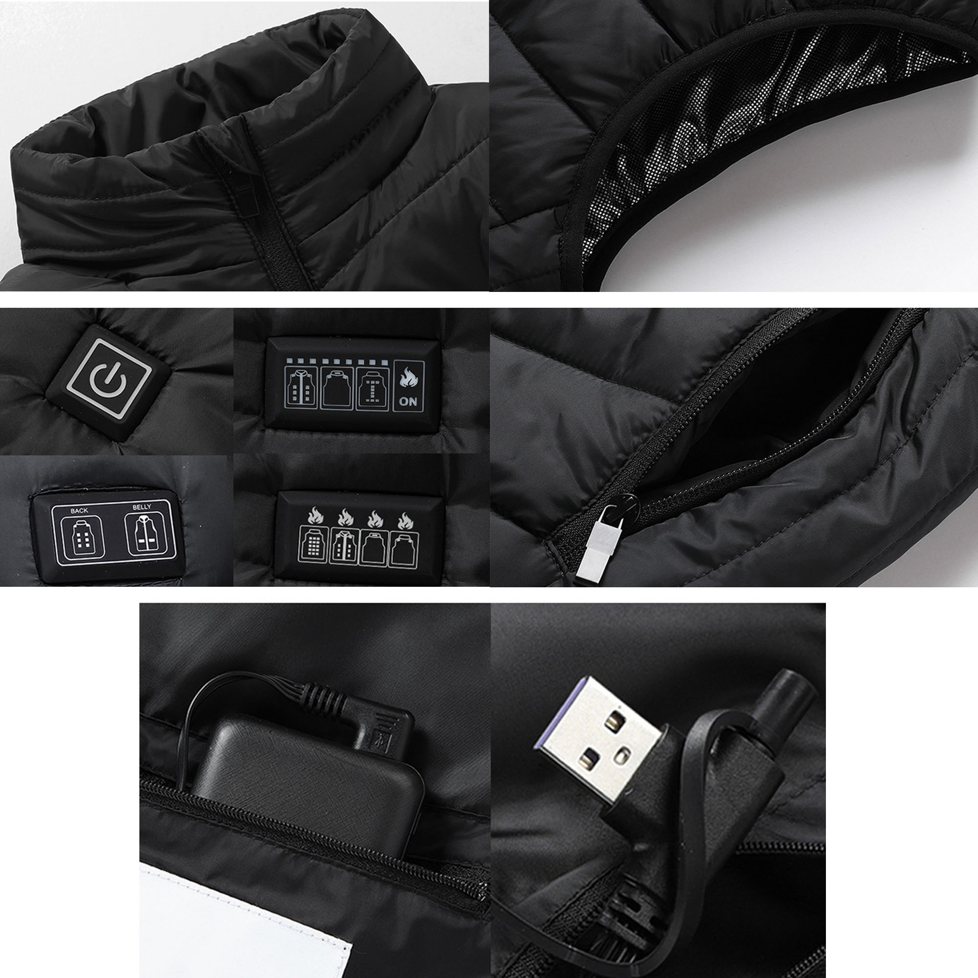 MOQ10 USB Heated Vest With 9 Zones Adjustable Winter 4