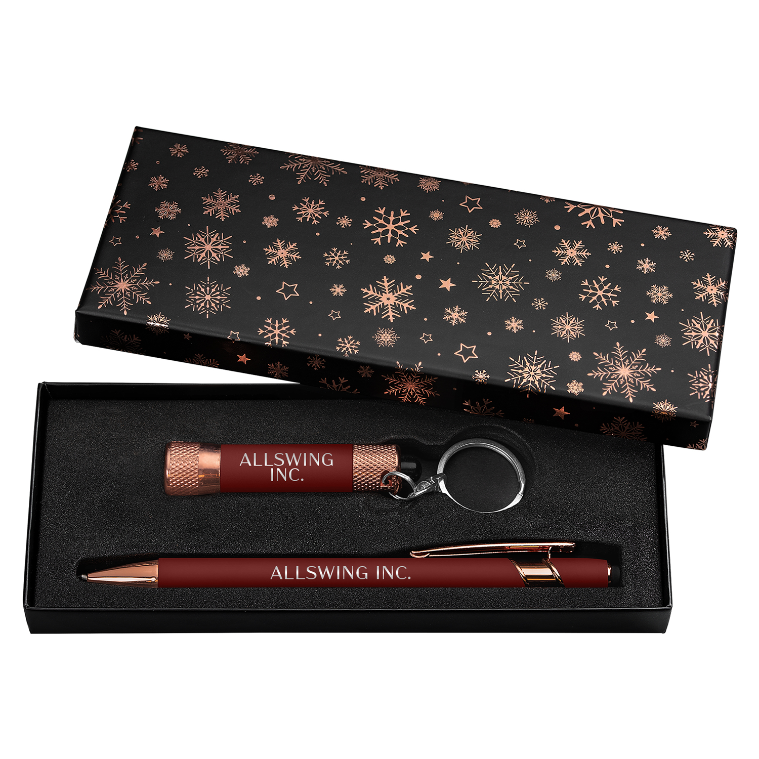 Vector Rose Gold Pen with Flashlight Gift Box Set (Snowflakes) 1