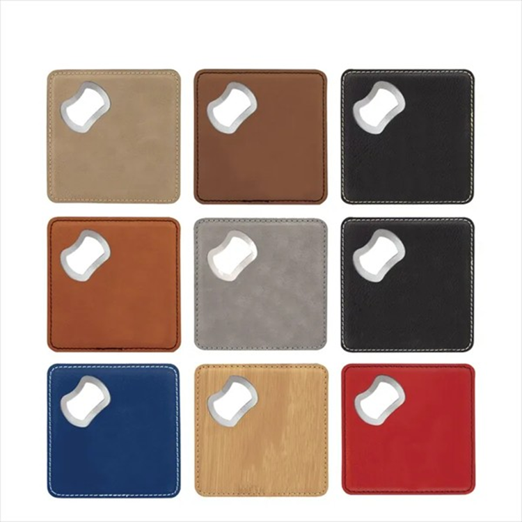 Square Leatherette Coaster With Bottle Opener 3