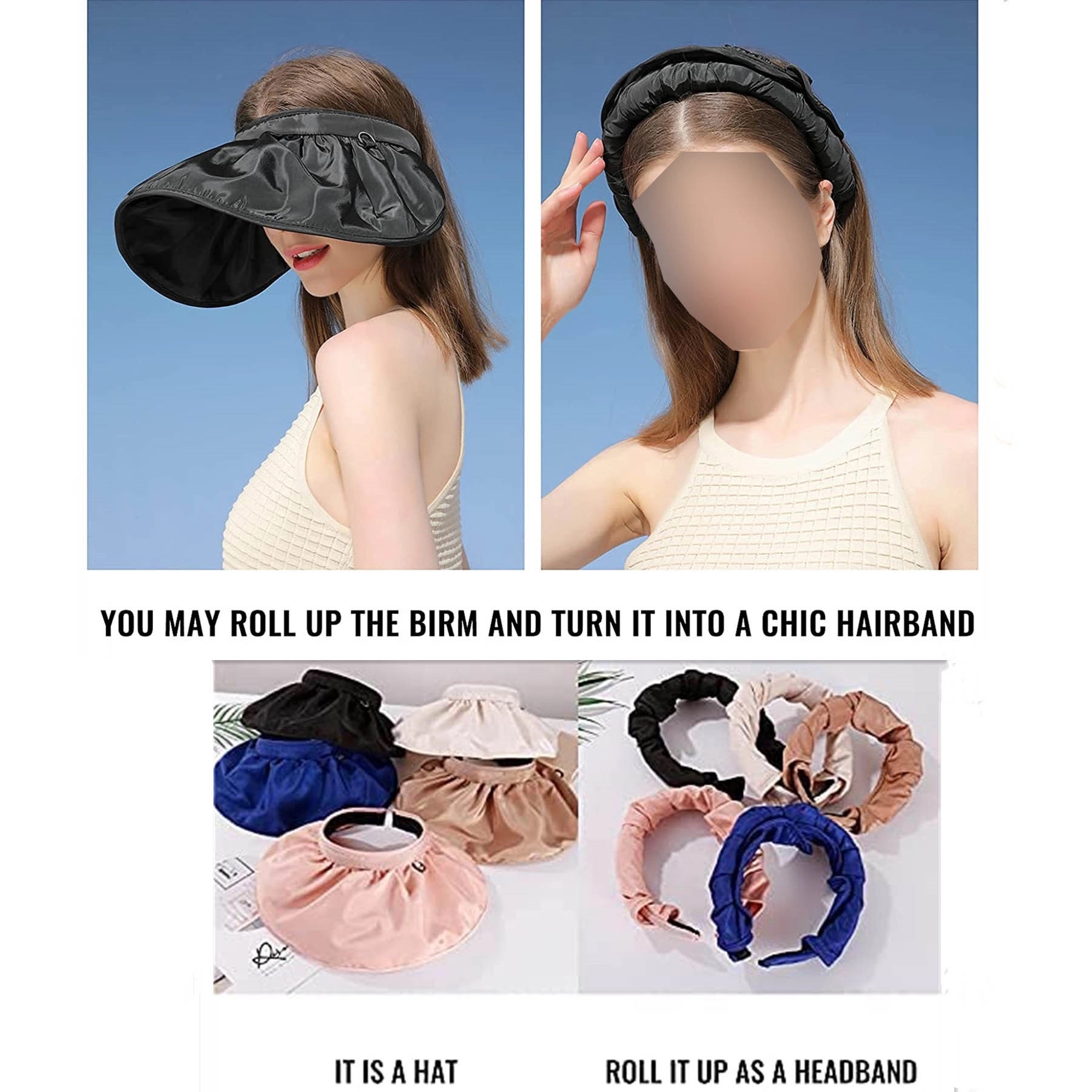 2 In 1 Headband Visor Foldable Bonnet Wide Brim Hat 1