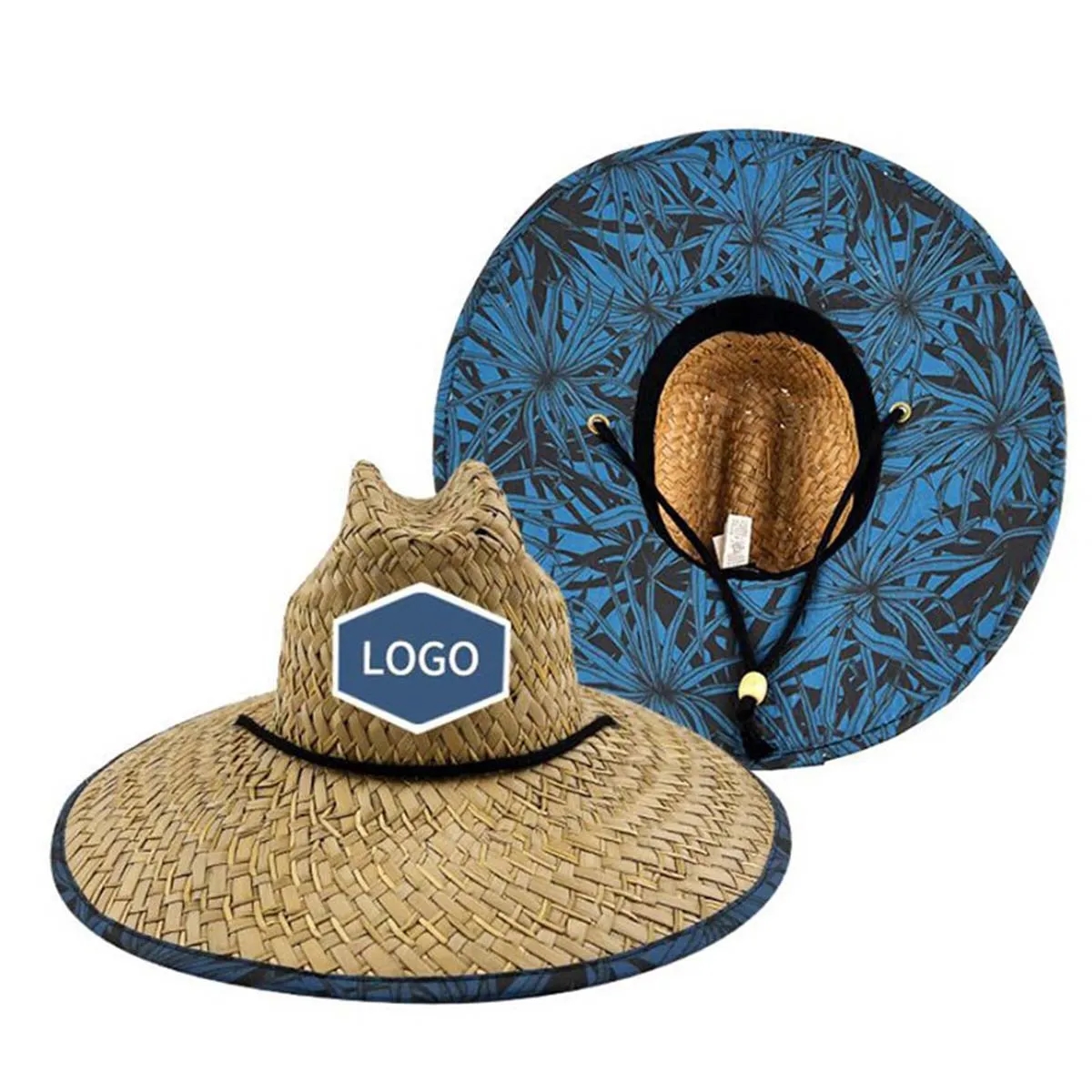 Summer Wide Brim Straw Woven Fisherman Hat With Woven Patch 2