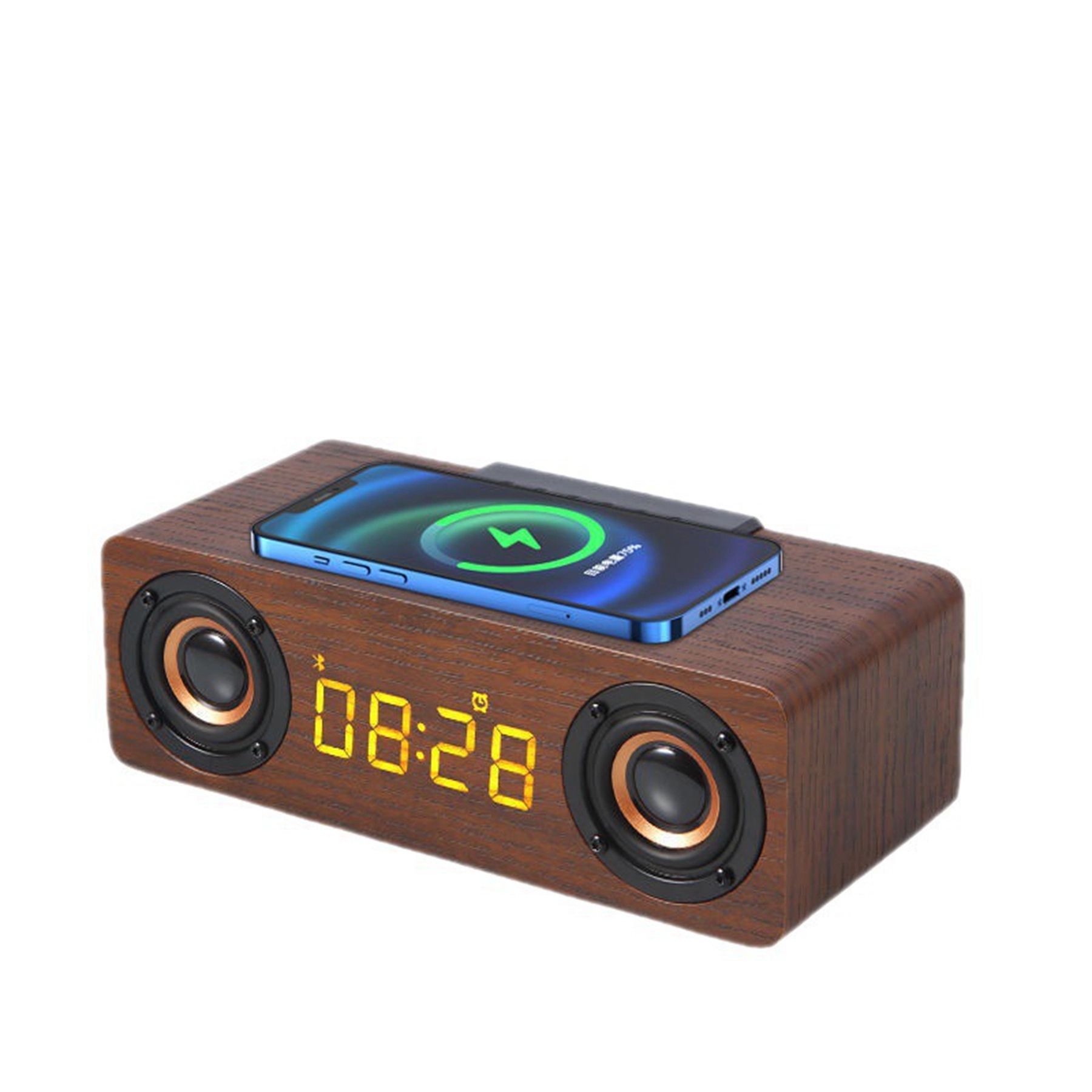 Wooden 10 W Wireless Charger with Alarm Clock & Speaker 5