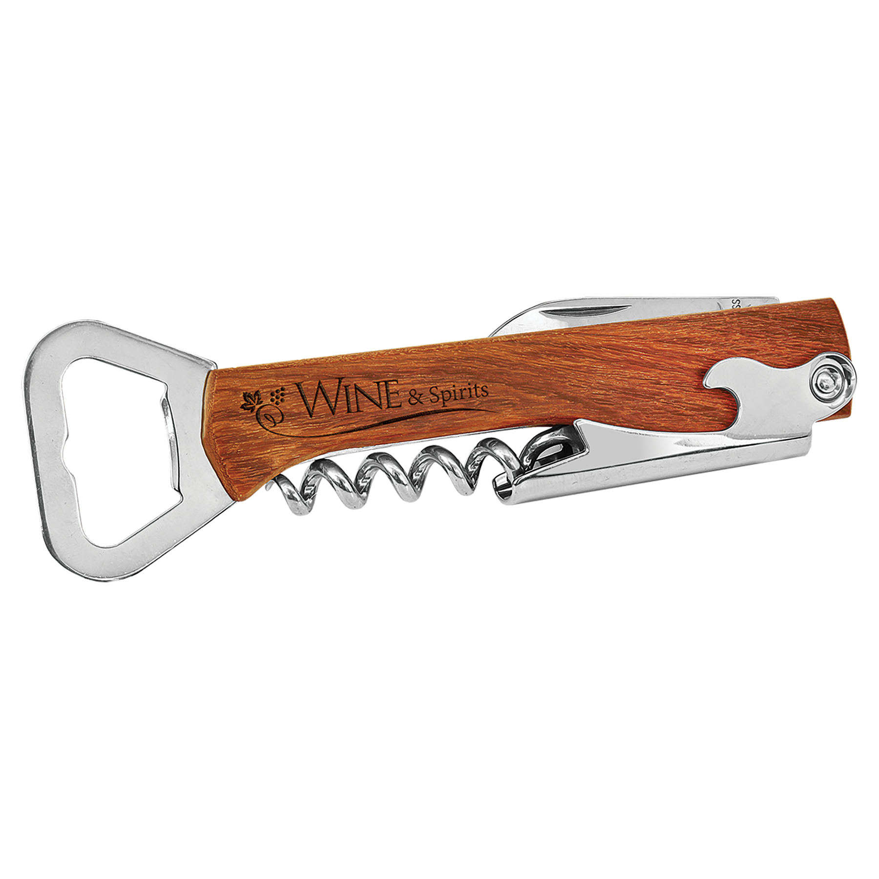 5 1/4" Wooden Bottle Opener & Wine Corkscrew