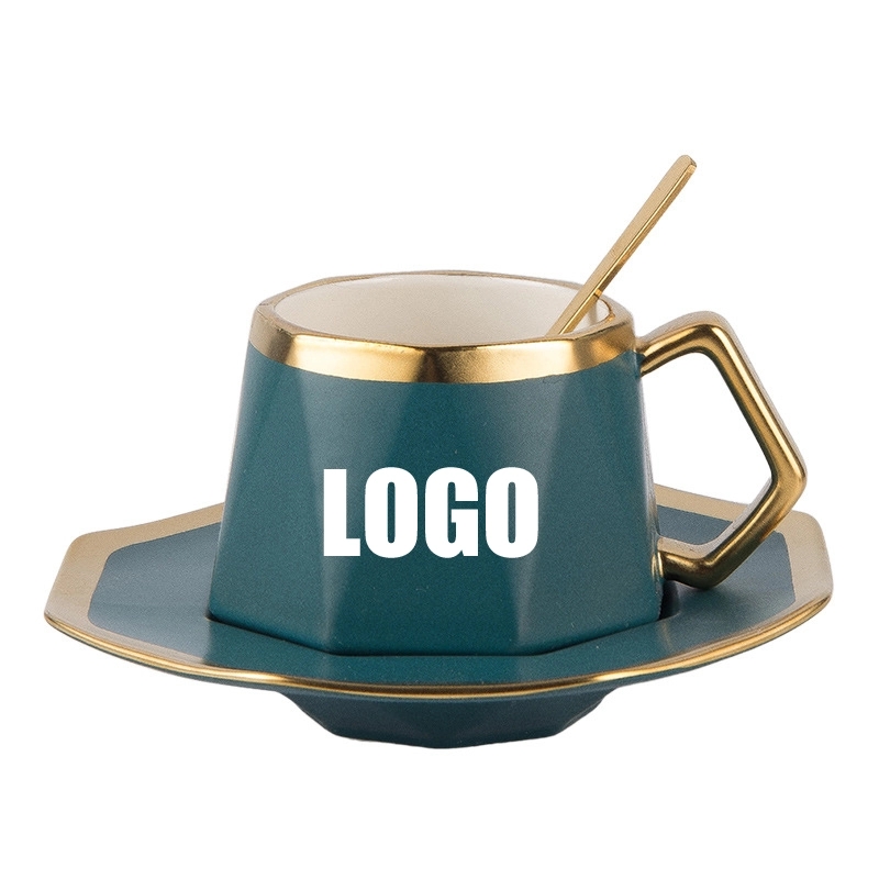Custom 8 oz Ceramic Coffee Mug Saucer Set 3