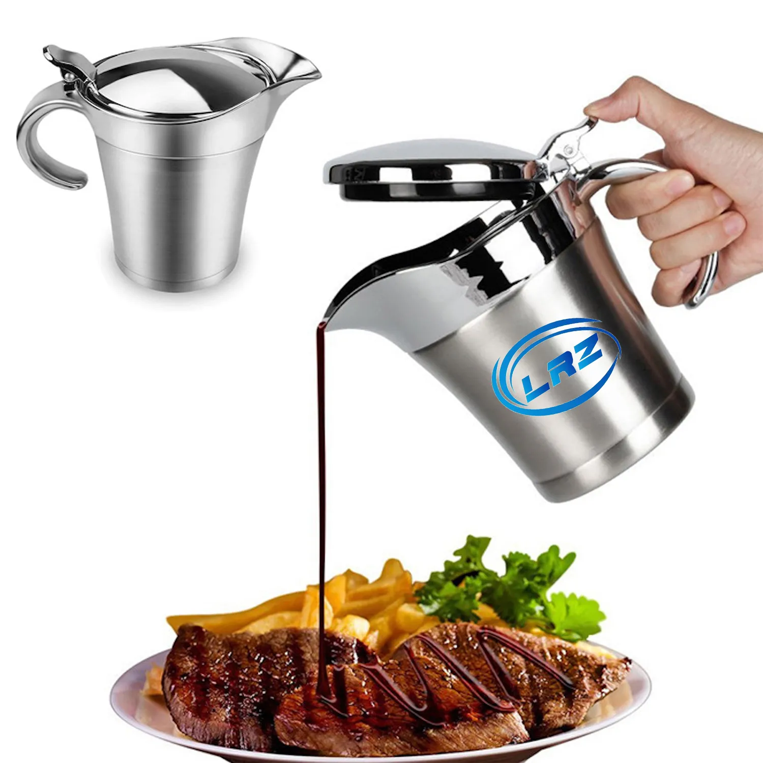 16 oz Stainless Double Insulated Gravy Boat/Sauce Jug w/Lid 3