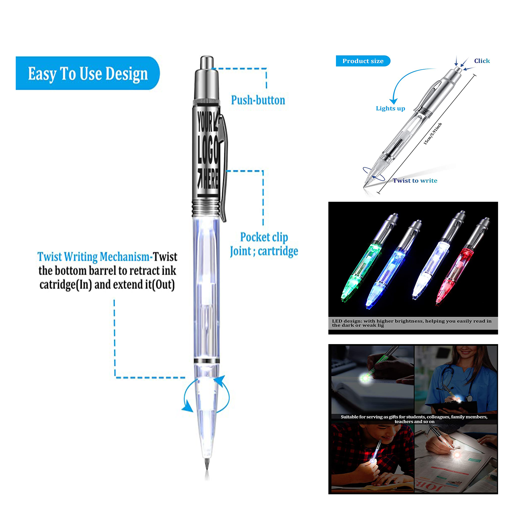 Led Flashlight Luminous Ballpoint Pen 2