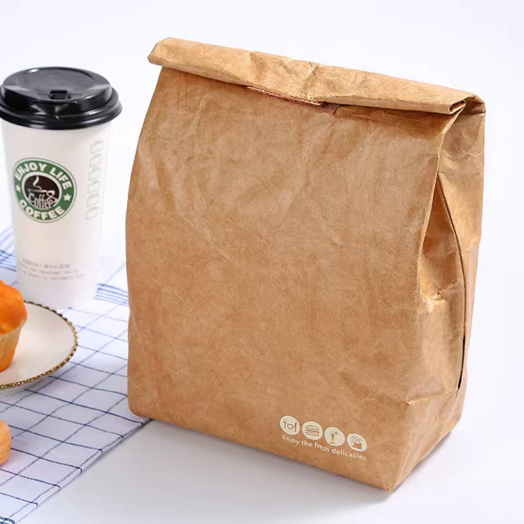 Outdoor Insulation Picnic Kraft Paper bento bag 5