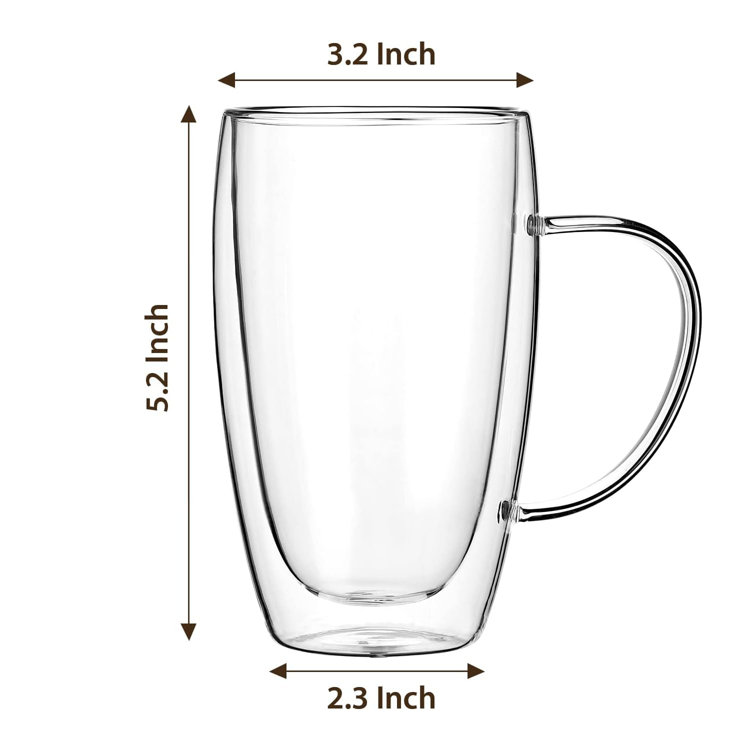 15oz Double Walled Glass Mugs w/ Handle 1