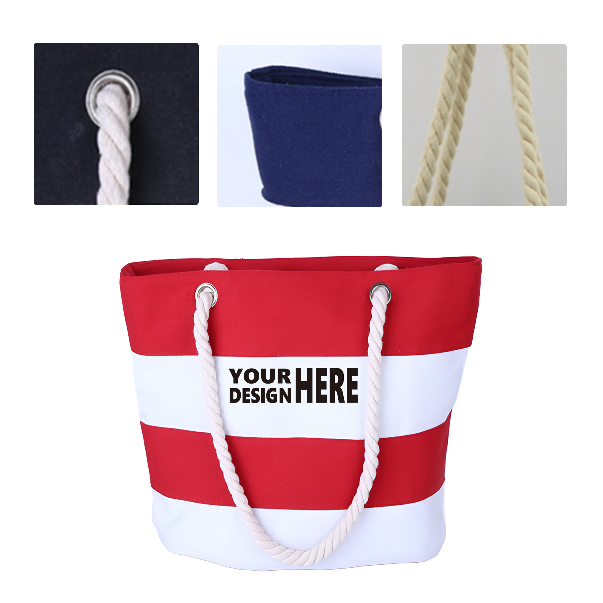 MOQ50 Custom Striped Canvas Beach Tote Bag With Logo, custom tote bag with logo imprint 2