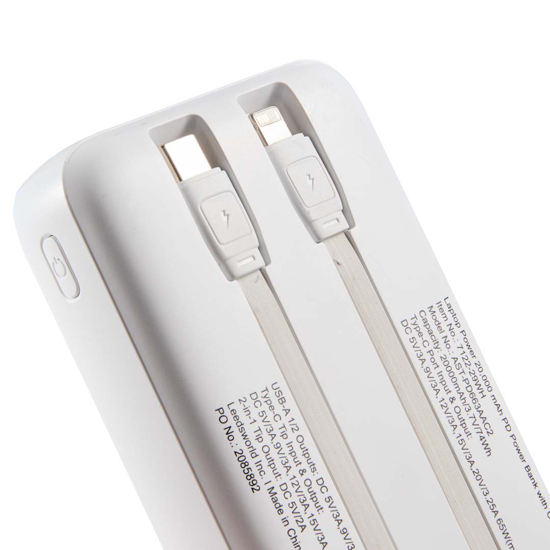 Laptop Power 20,000 mAh PD Power Bank with Cables 20