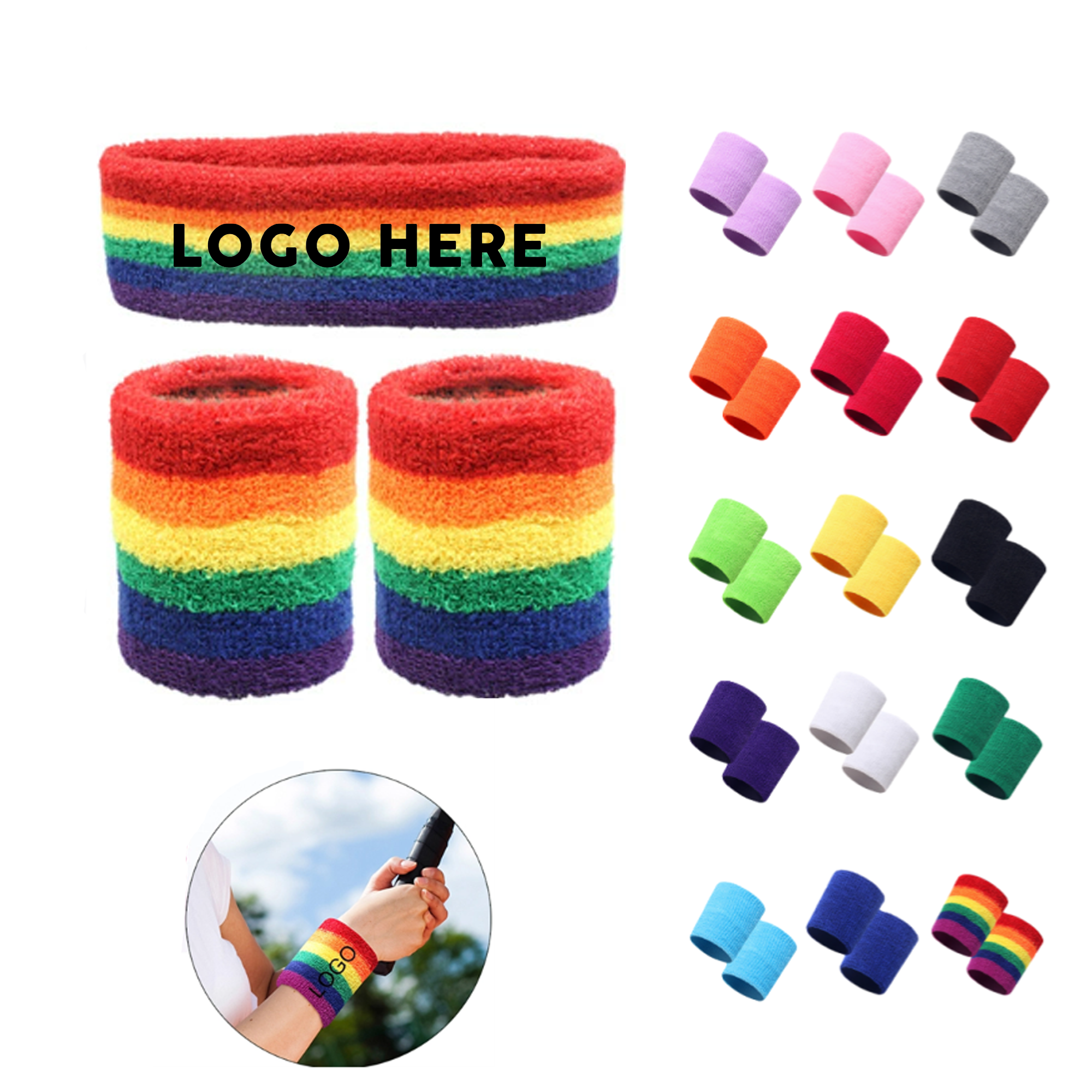 Cotton Rainbow Gay Pride Sweat Headbands and Wristbands 2