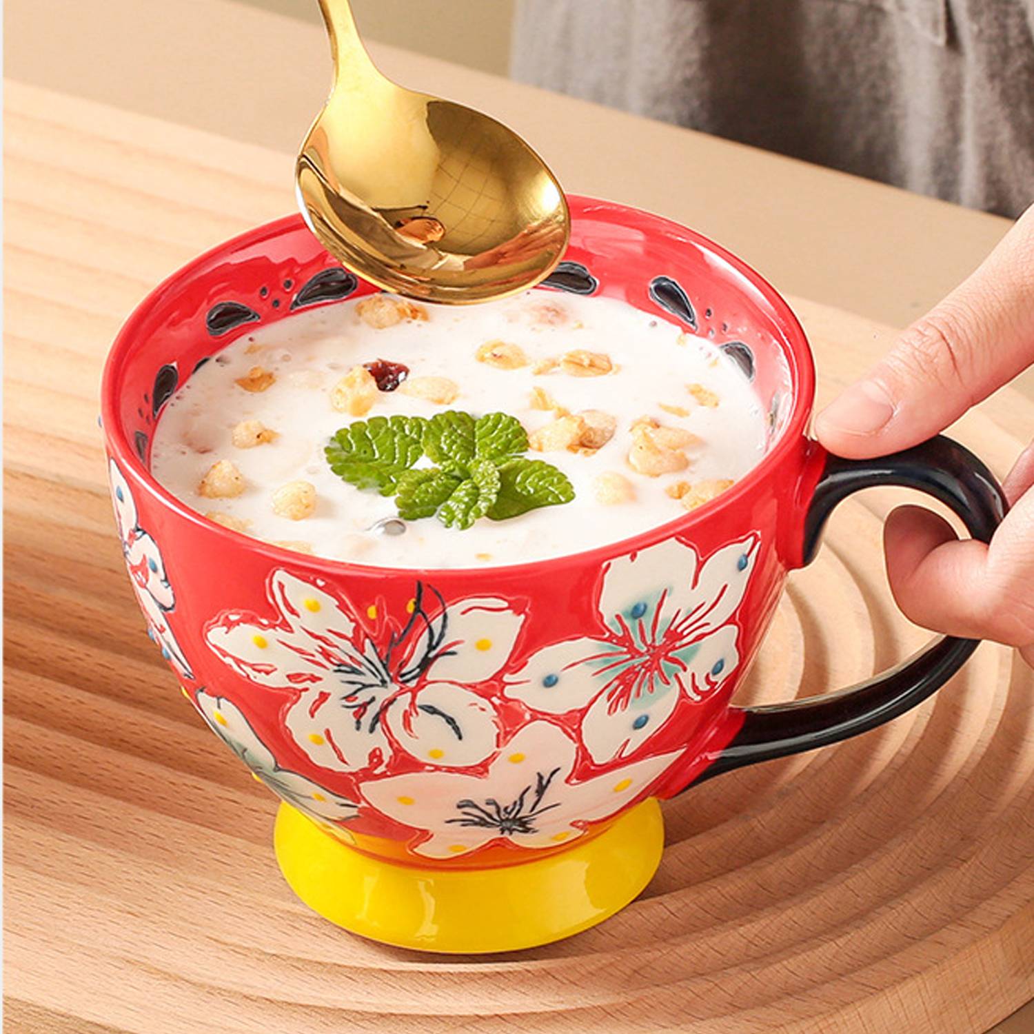 17oz Hand-Painted Vintage Breakfast Ceramic Water Cup 4