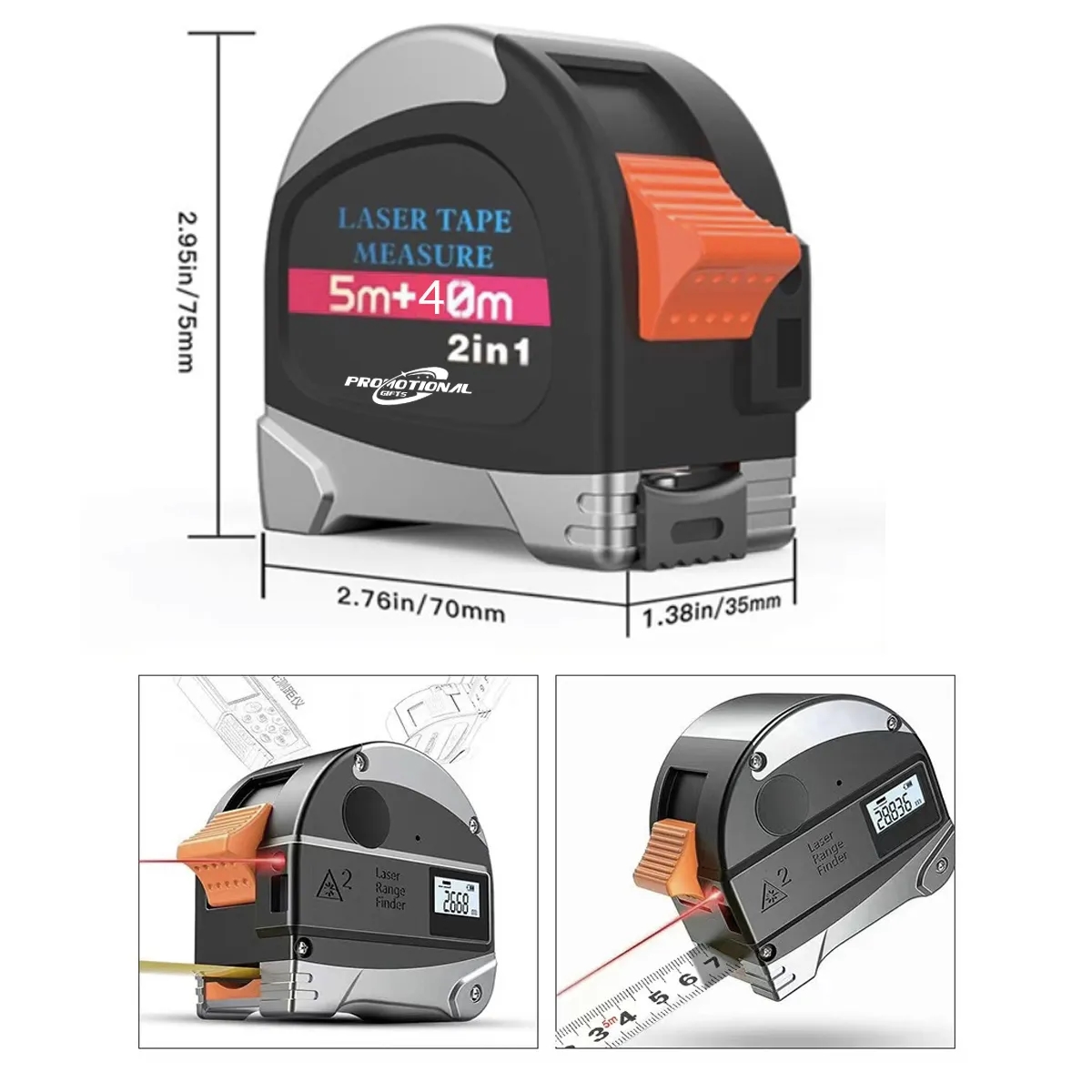 Protable Laser Tape Measure 2-in-1 1