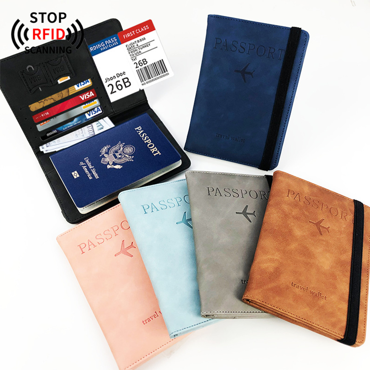 RFID PU Leather Multifunctional Passport Travel Wallet 4