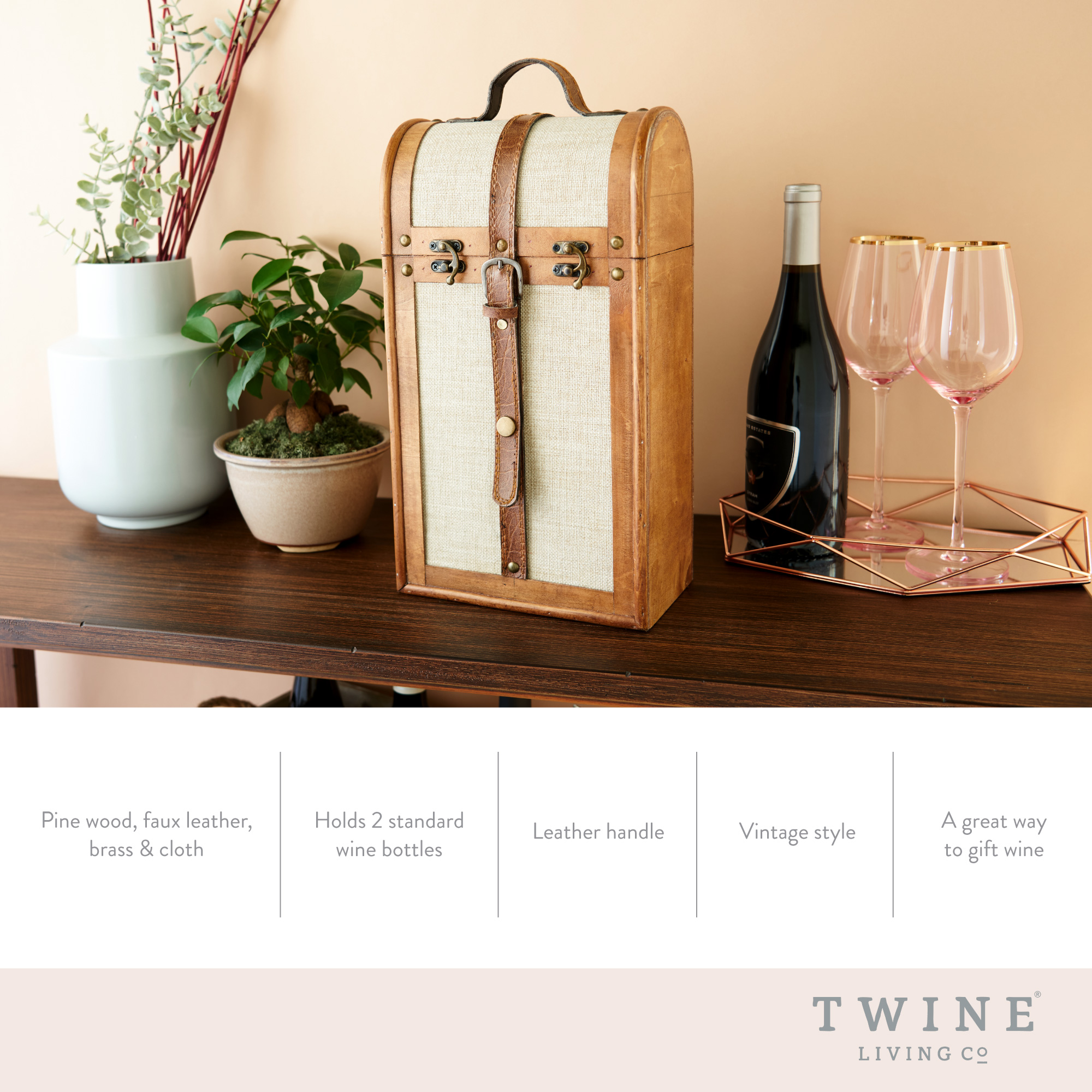 Twine Living® 2-Bottle Vintage Trunk Wine Box 6