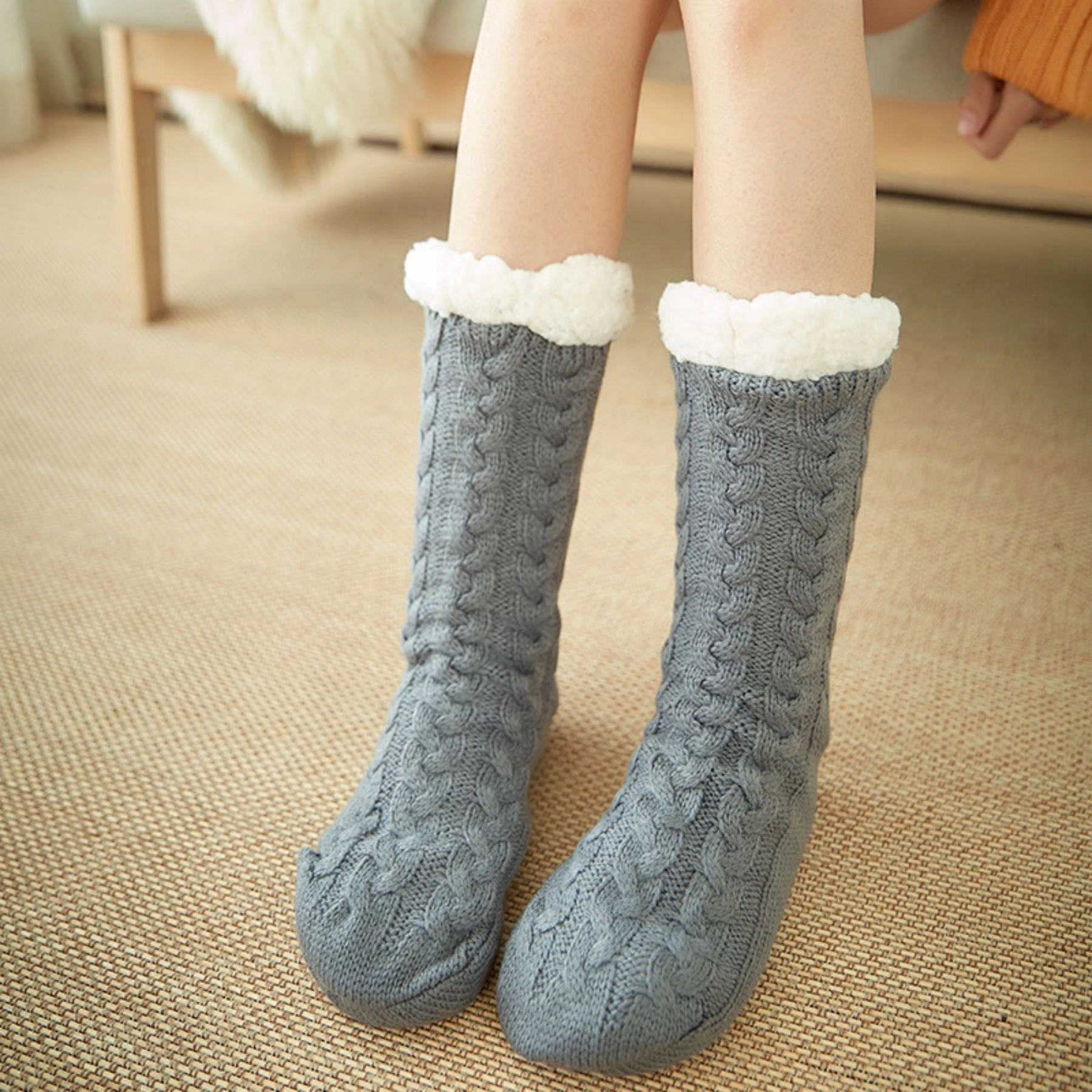 Women Home Slipper Socks Winter Fleece Soft 4