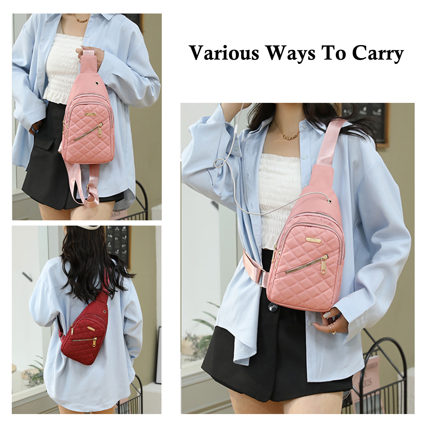 earphone jack water-resistant Nylon Cross Body Sling Bag 2