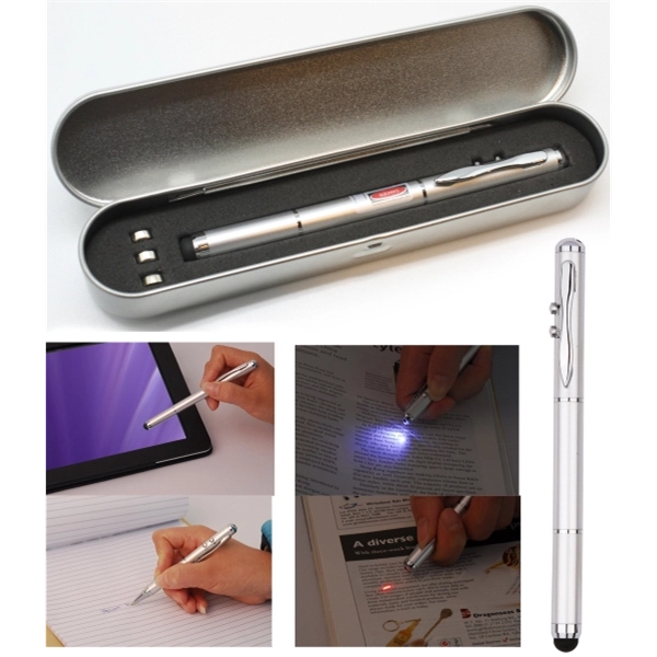Metal Ballpoint Pen w/Stylus, Laser Pointer & LED Set 1