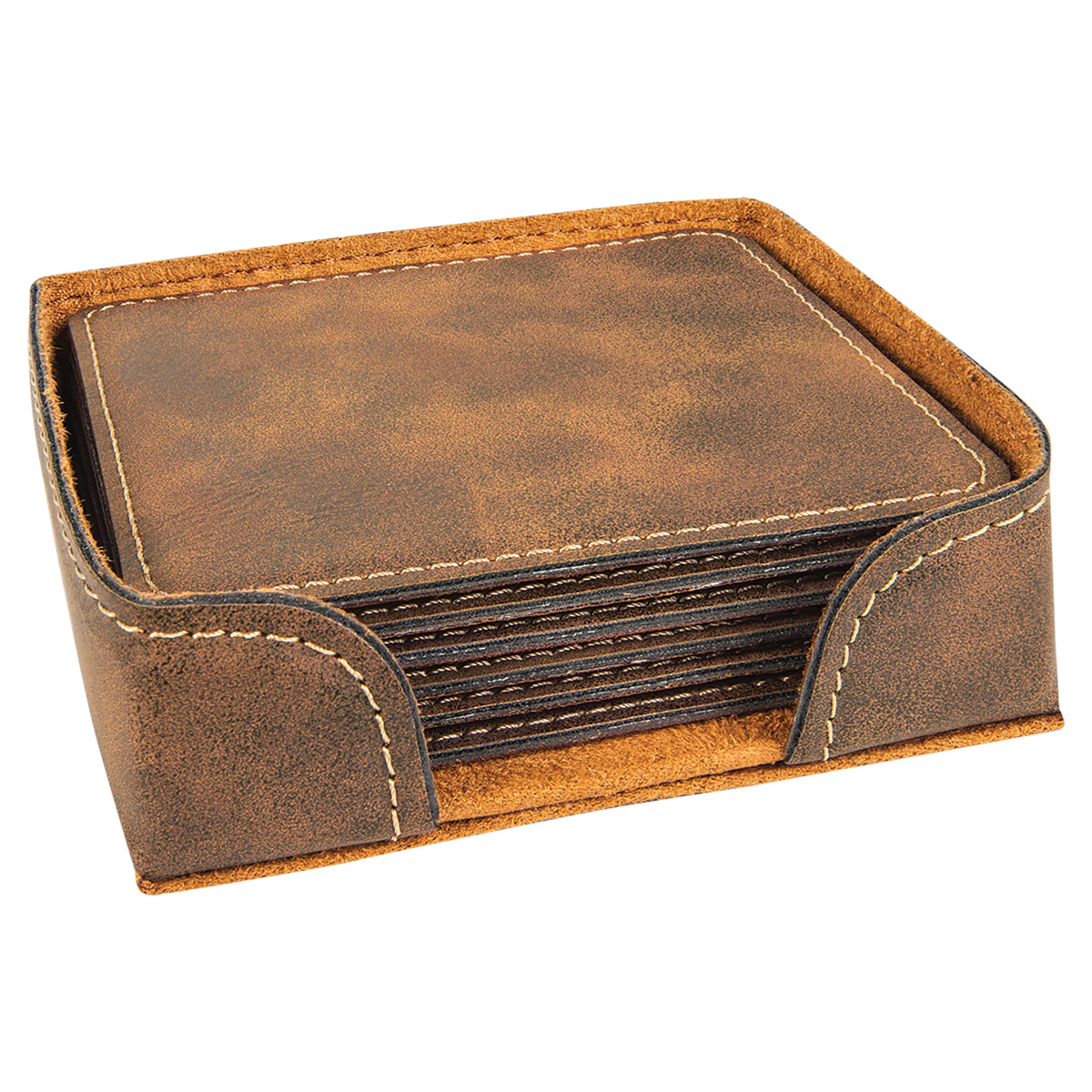 Rustic/Gold Leatherette Square 6-Coaster Set 2