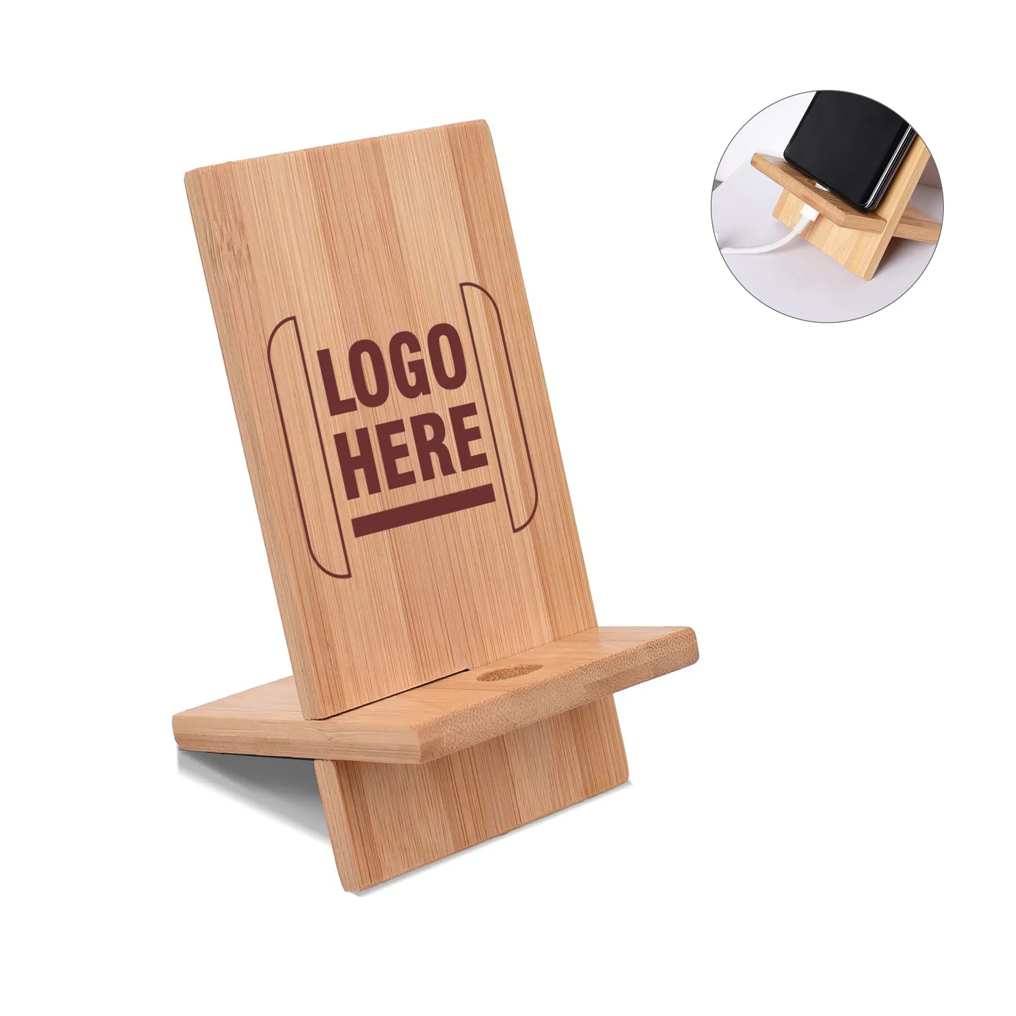 MOQ 50 Laser Engraved Bamboo Phone Holder 2