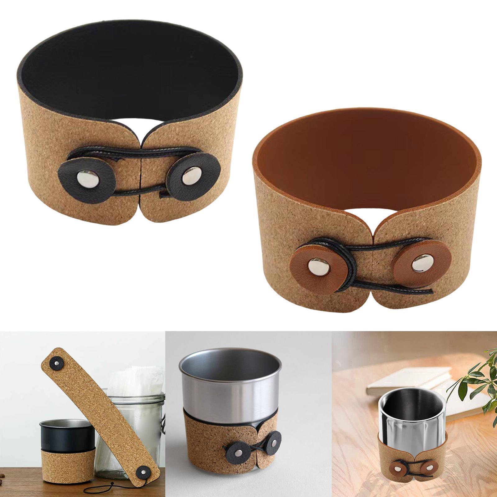 Pu Cork Leather Cup Sleeve/PU Leather Drink Carrier Reusable Cup Sleeves for Shopping Outgoing Trave 2