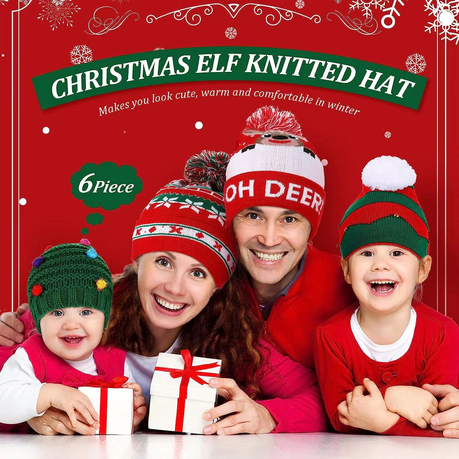 Six-piece Christmas knitted hat set 2