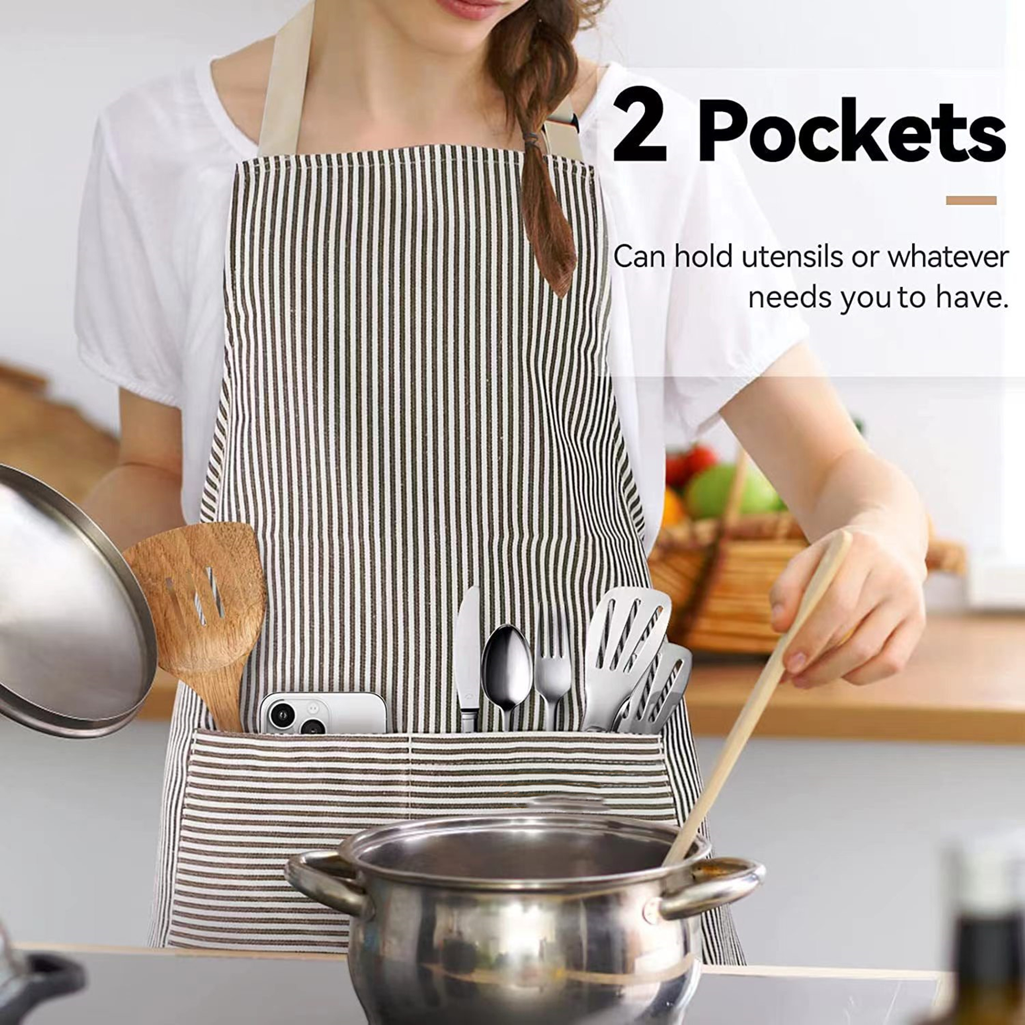 Adjustable Cooking Aprons With 2 Pockets 3