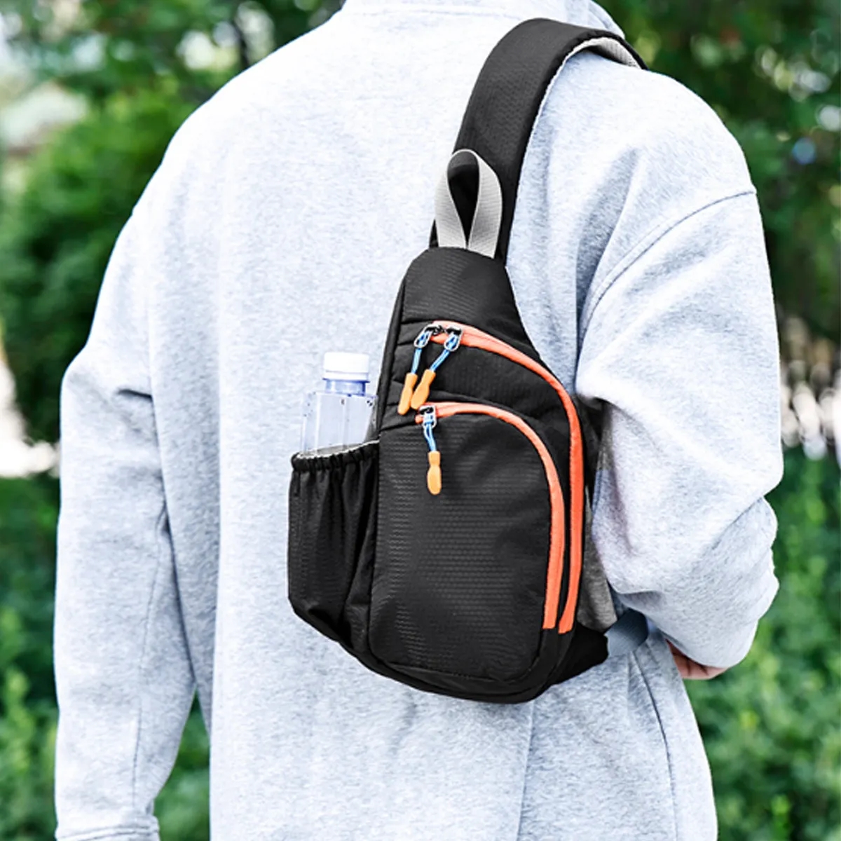 Nylon Sling Crossbody Bag With Side Pocket And Zippers 4