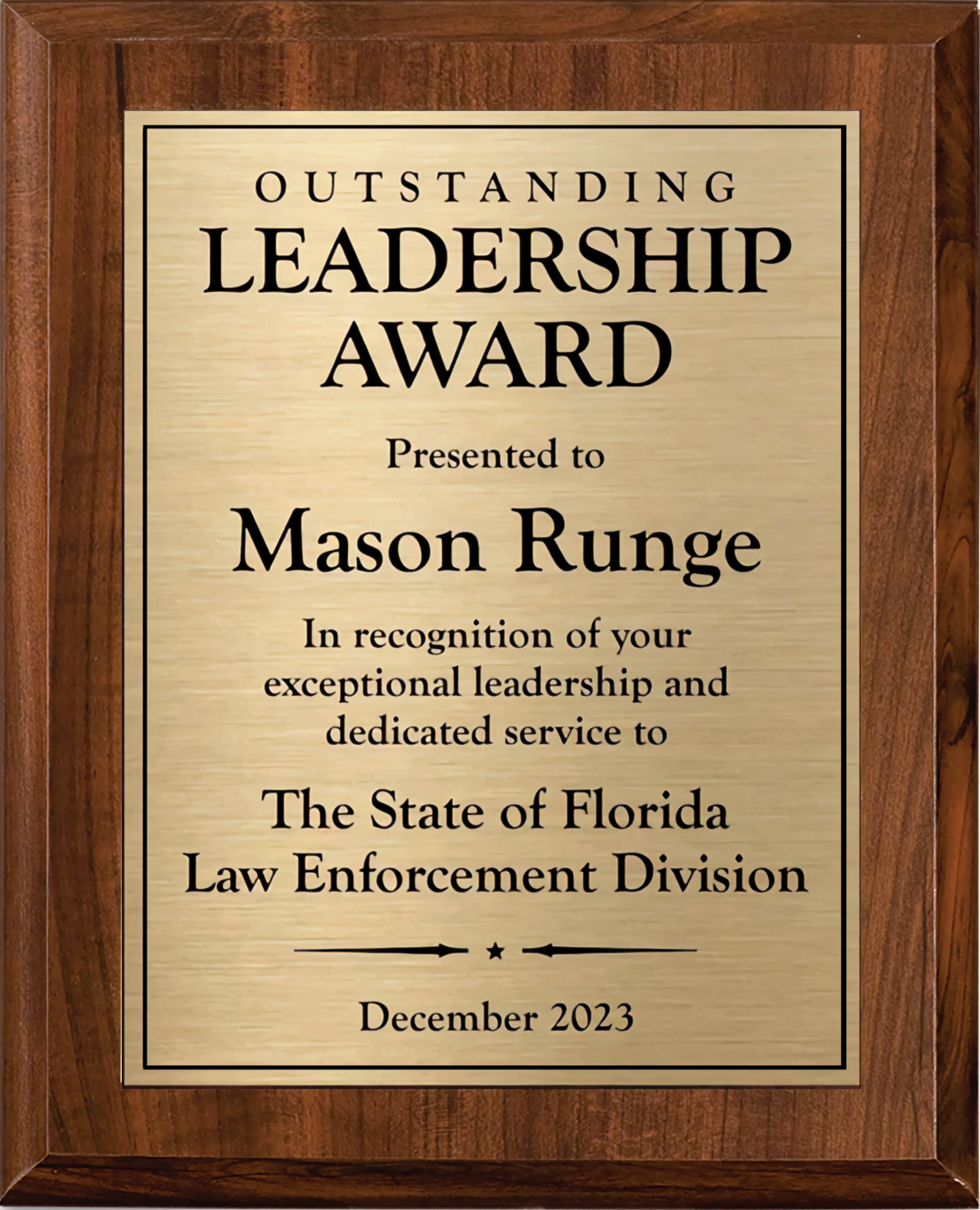 Cherry Finish Plaque w/ Single Engraved Plate 13