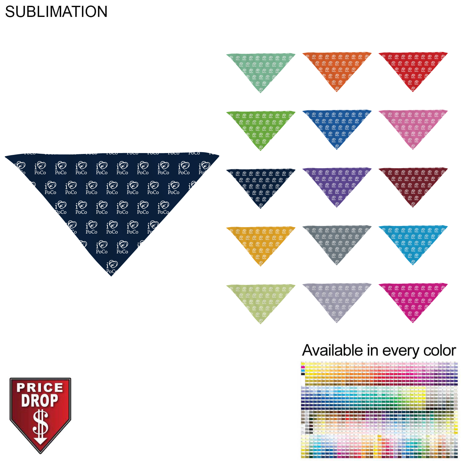 48 Hr Quick Ship - Team building Colored Triangle Bandanna, 32"x22"x22", Sublimated Edge to Edge 7