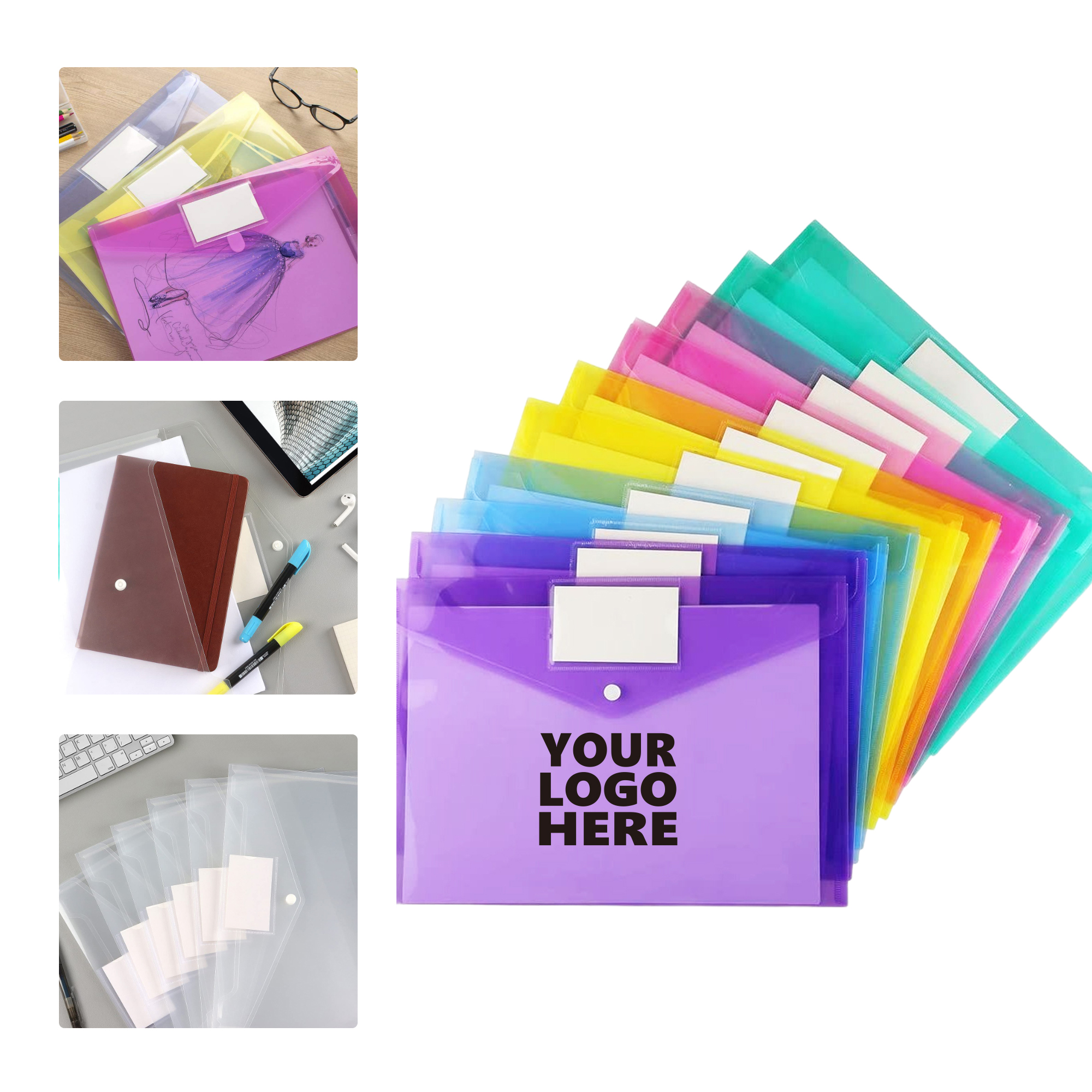MOQ 50 Snap Button File Bags Colorful Plastic Document Folders 2