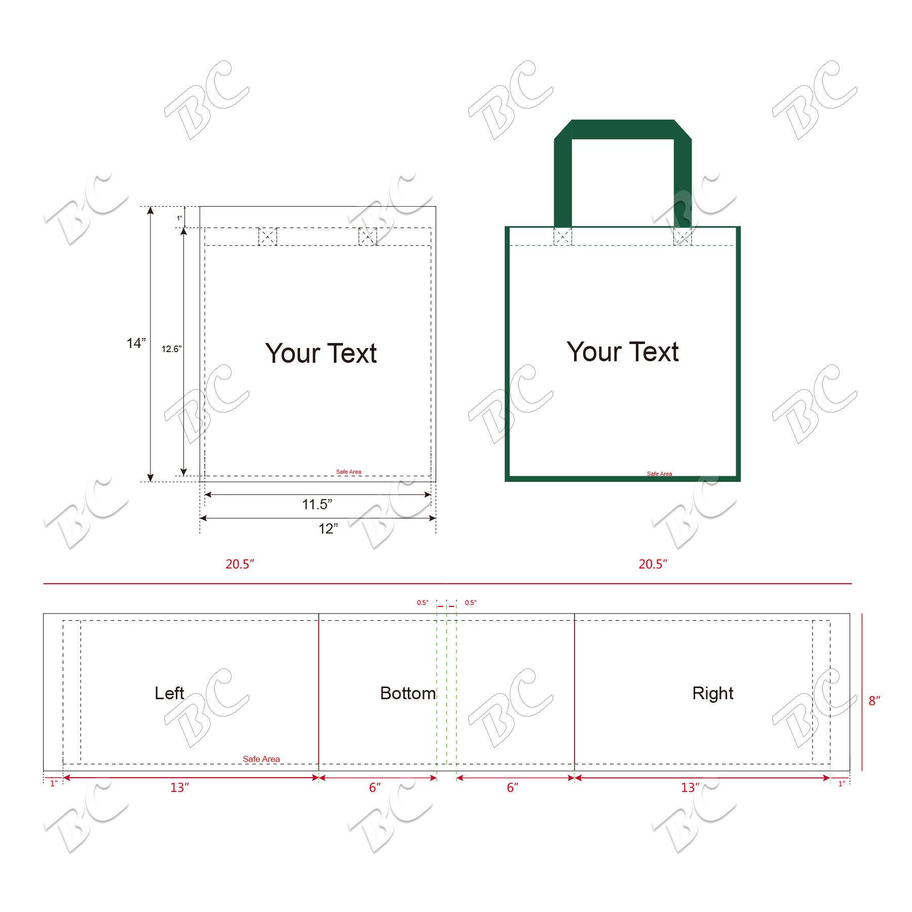Free Shipping Color Trim Dye Sub TOTE BAGS 5