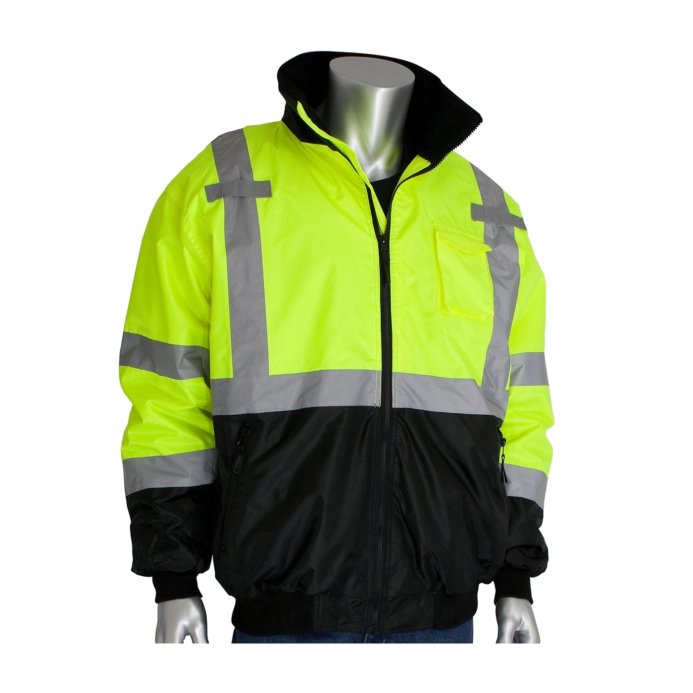 Ansi Class 3 Safety Green Bomber Jacket With Black Bottom 3