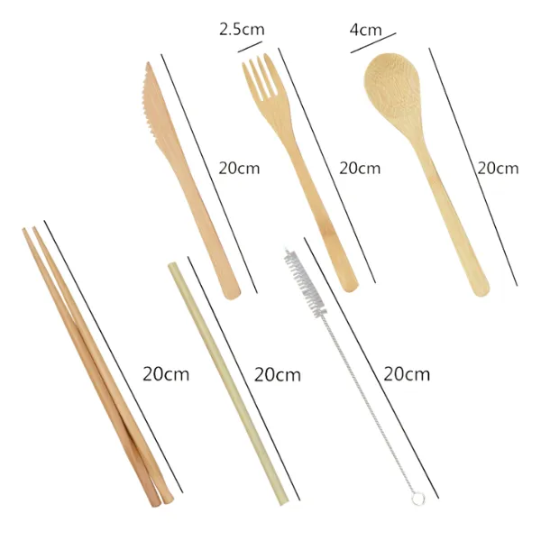 Bamboo Eco Travel Utensil Set with Roll-Up Pouch 5