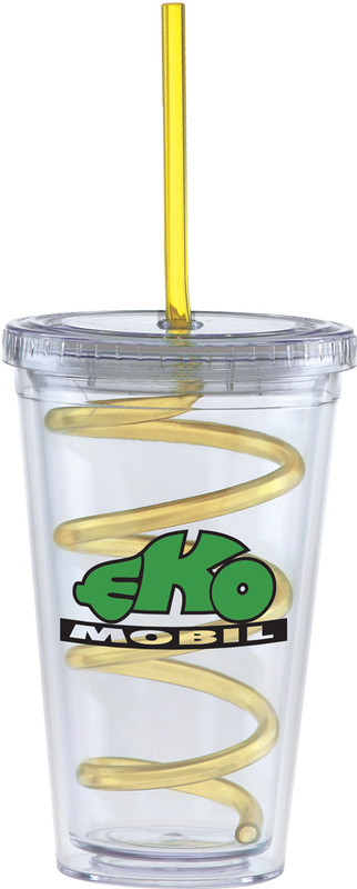 Carnival Cups-Color Curly Straw, Clear Lid 15