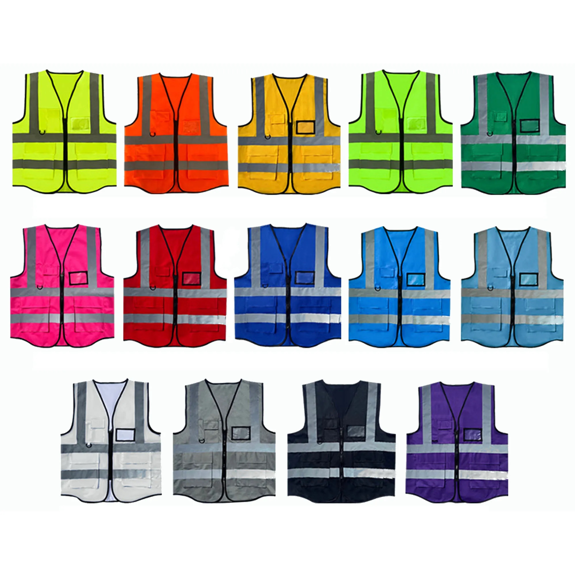 Reflective Safety Vest with Pockets and Zipper