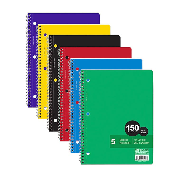 Spiral Notebooks - 150 Sheets Wide Ruled 5 Subject 6 Colors 2