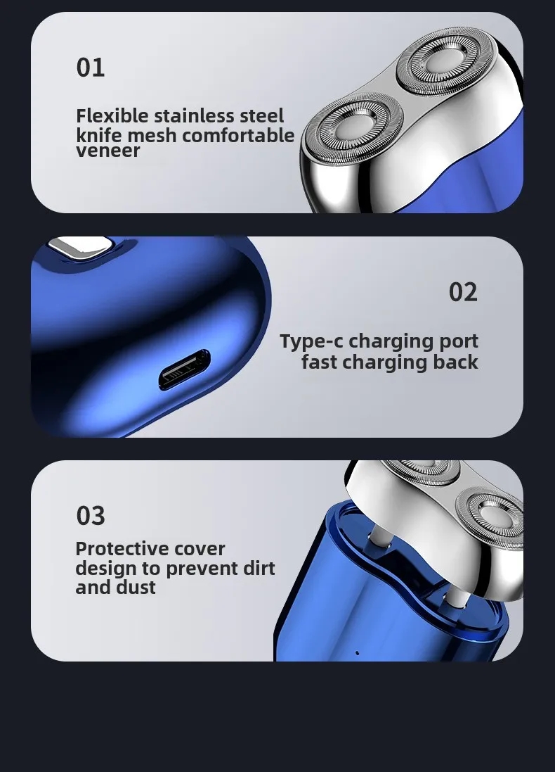 2025 Mini Dual Head Electric Shaver USB C Rechargeable Waterproof Travel Razor for Men 4