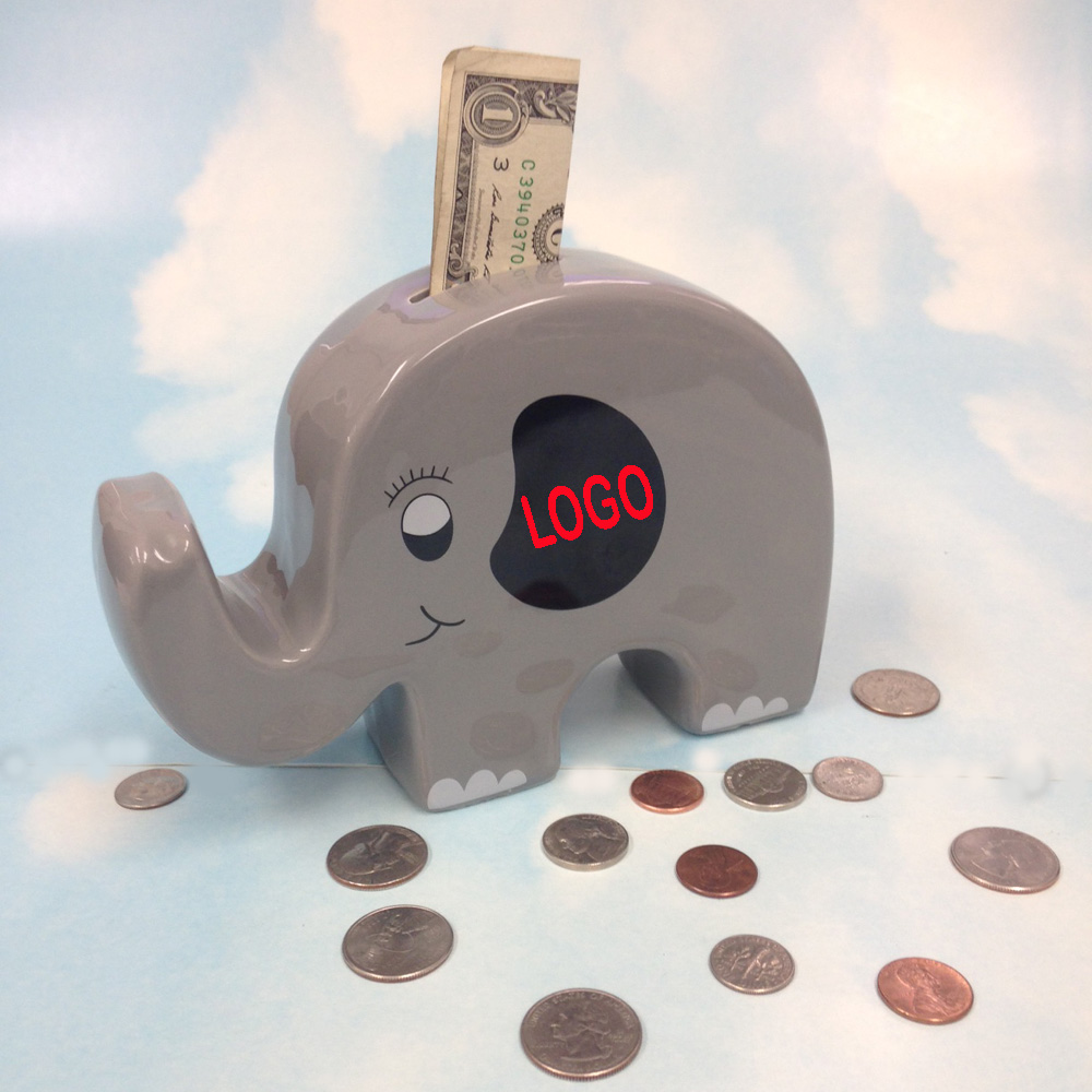 6.5" Ceramic Grey Elephant Coin Bank 2